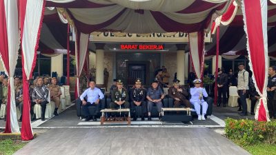 Upacara HUT Bhayangkara Ke-78 Polres Bangka Barat Di Lapangan Mako Polres Bangka Barat Yang Di Pimpin Langsung Oleh Kapolres Bangka Barat Serta Di Hadiri Oleh Bupati Bangka Barat,Forkopimda Bangka Barat,Toga Dan Tomas